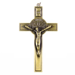 Krzyż metalowy z medalem Św.Benedykta złoty 12 cm
